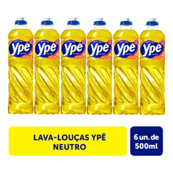Detergente Lava Louças Ypê Neutro 500ml Com 6 Unidades