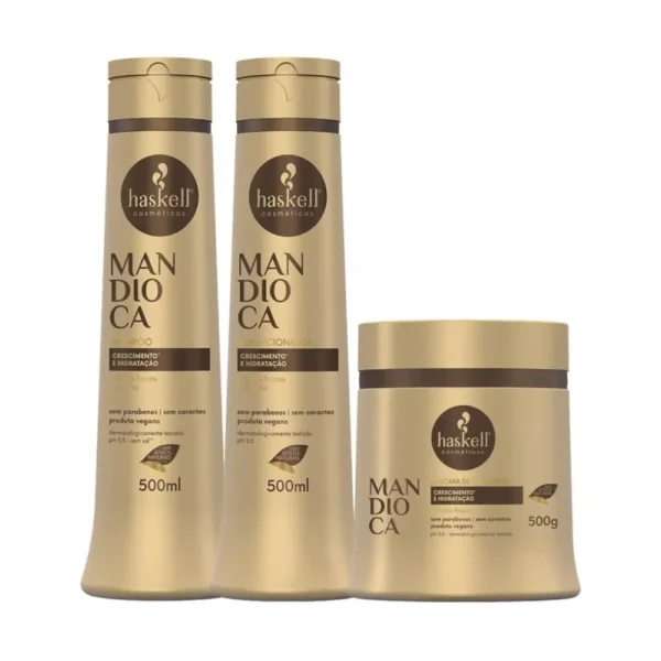 Kit Haskell Mandioca Shampoo Condicionador e Máscara 500ml