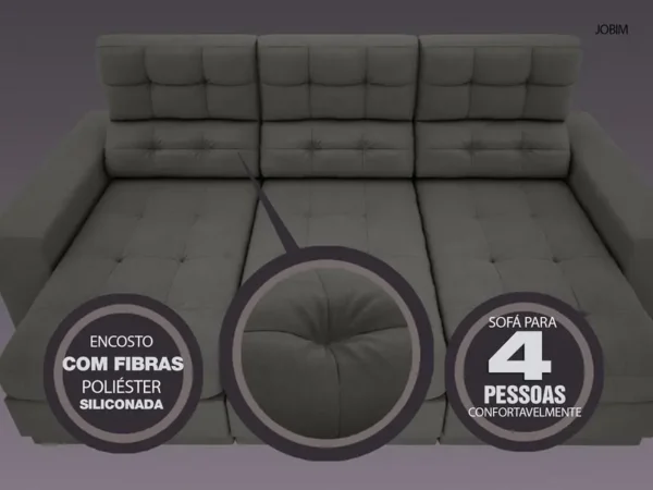 Sofá 4 Lugares Net Jobim Assento Retrátil e Reclinável Cinza 2,30m - Imagem 4