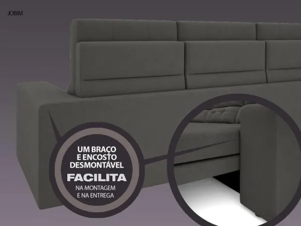 Sofá 4 Lugares Net Jobim Assento Retrátil e Reclinável Cinza 2,30m - Imagem 7
