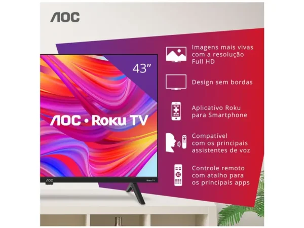 Smart TV 43" HD AOC Roku 43S5045/78G TV HDMI 1 USB Wifi Conversor Digital - Imagem 3