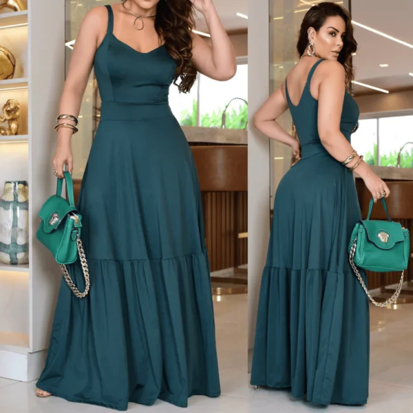 Vestido Longo Feminino Alça Malha Liso Fresco e Leve - Imagem 2