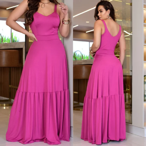 Vestido Longo Feminino Alça Malha Liso Fresco e Leve - Imagem 4