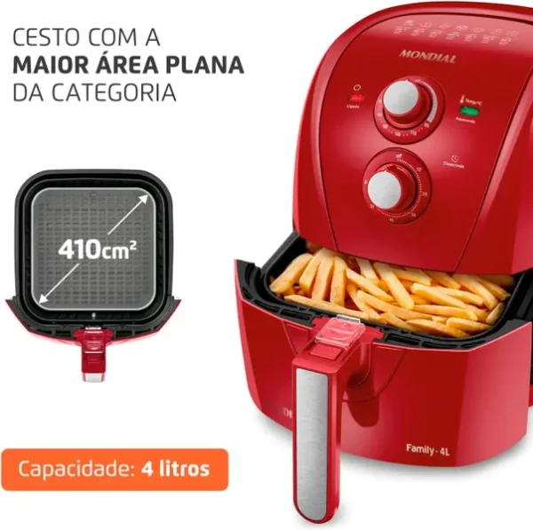Fritadeira Sem Óleo Air Fryer 4L, Mondial, Vermelho, 1500W, 110V - AFN-40-FR - Imagem 3