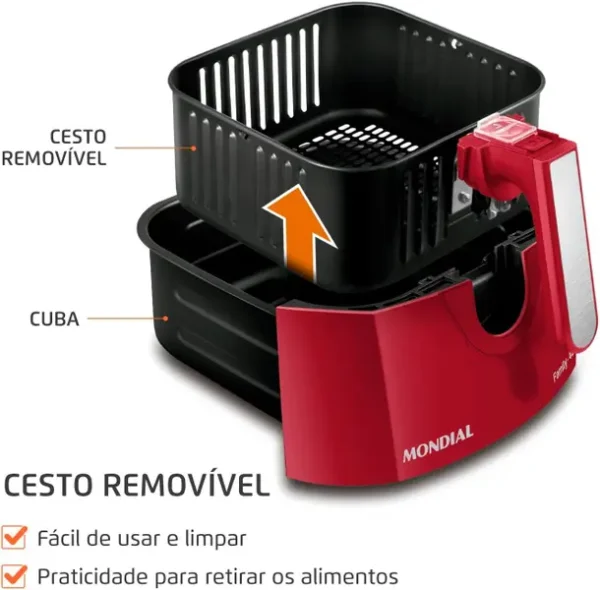 Fritadeira Sem Óleo Air Fryer 4L, Mondial, Vermelho, 1500W, 110V - AFN-40-FR - Imagem 5