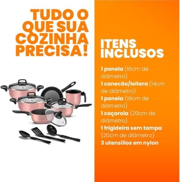 Jogo De Panelas Antiaderente 9 Peças Kit Conjunto Teflon Tampa De Vidro Durável(Rosé) - Imagem 3