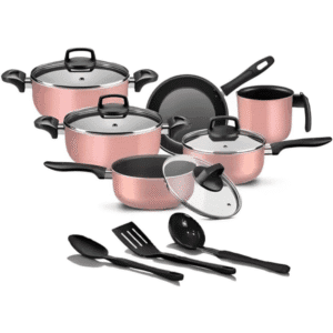 Jogo De Panelas Antiaderente 9 Peças Kit Conjunto Teflon Tampa De Vidro Durável(Rosé)