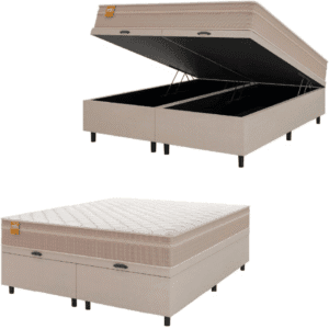Ofertas da Amazon 48 Cama Box Baú Casal Queen Colchão Molas Qatar 158x198x63cm Bege/Branco....