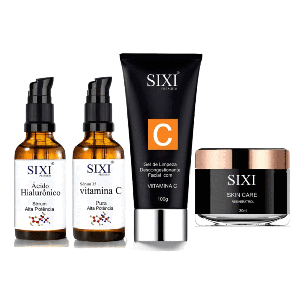 Kit Vitamina C + Hialurônico + Gel De Limpeza + Resveratrol