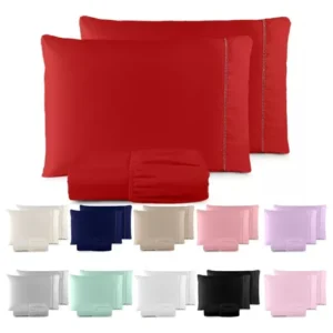 oferta de cama mesa & banho 10 Jogo De Lençol Queen 3 Peças 400 Fios C/ Elástico Hotel Vermelho Liso