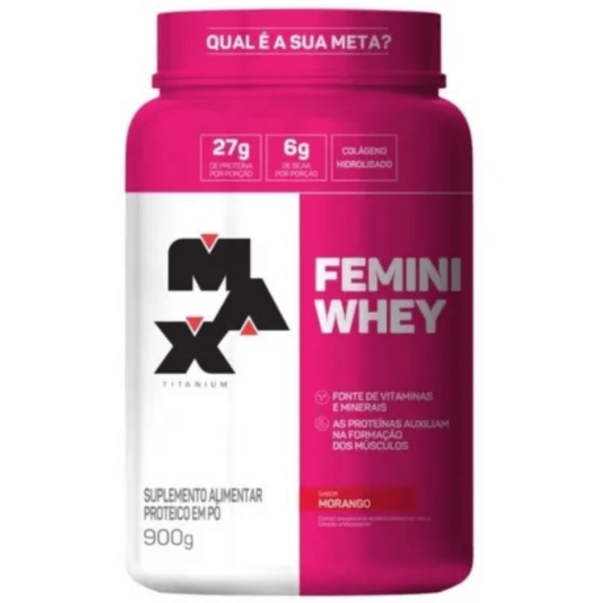 Suplemento En Pó Max Titanium Proteínas De Femini Whey Sabor Morango X 900g
