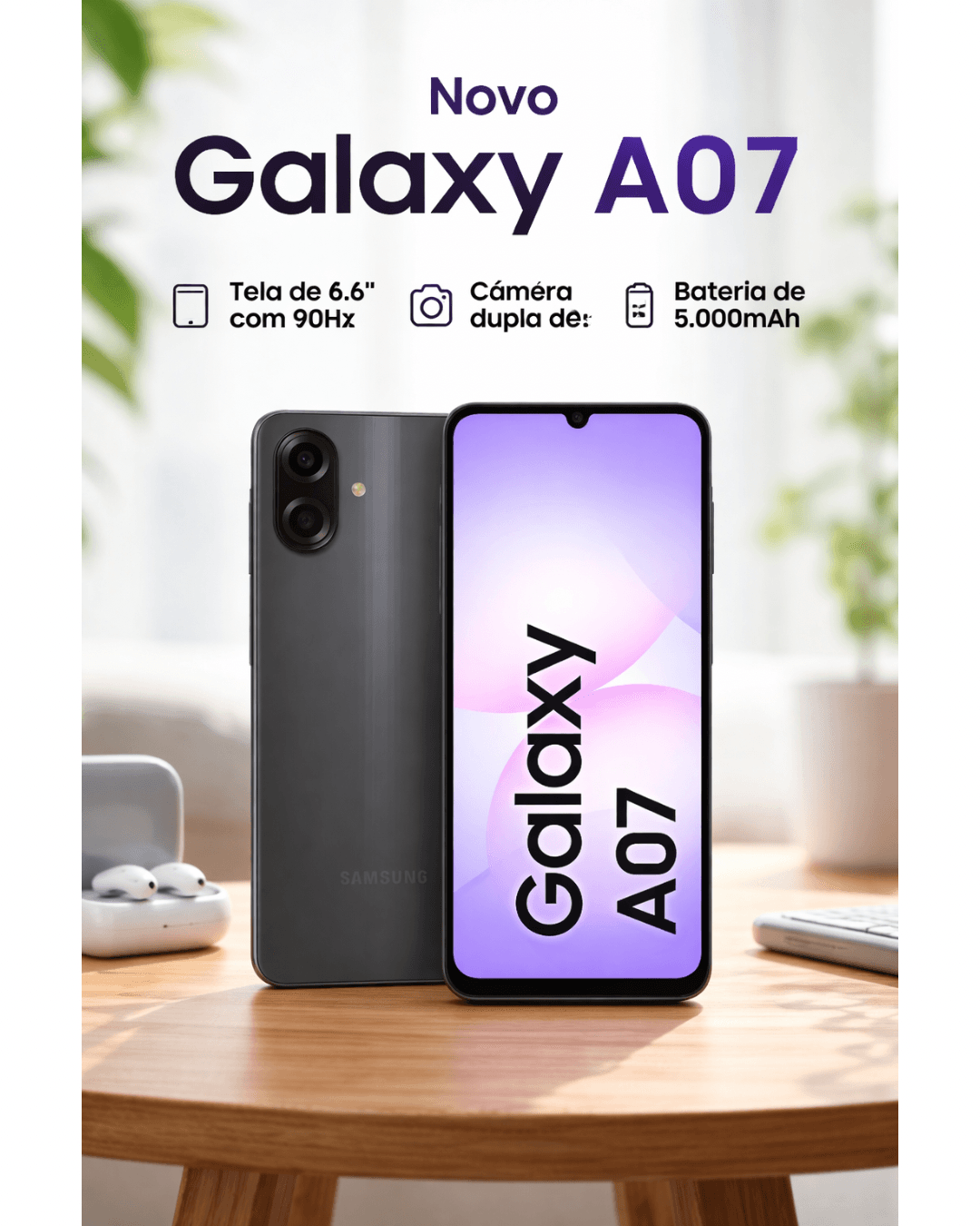 Smartphone Samsung A07 128GB Preto 4GB RAM Tela 6,7" Câm. Dupla + Selfie 8MP 1 Smartphone Samsung A07 128GB Preto 4GB RAM Tela 6,7" Câm. Dupla + Selfie 8MP